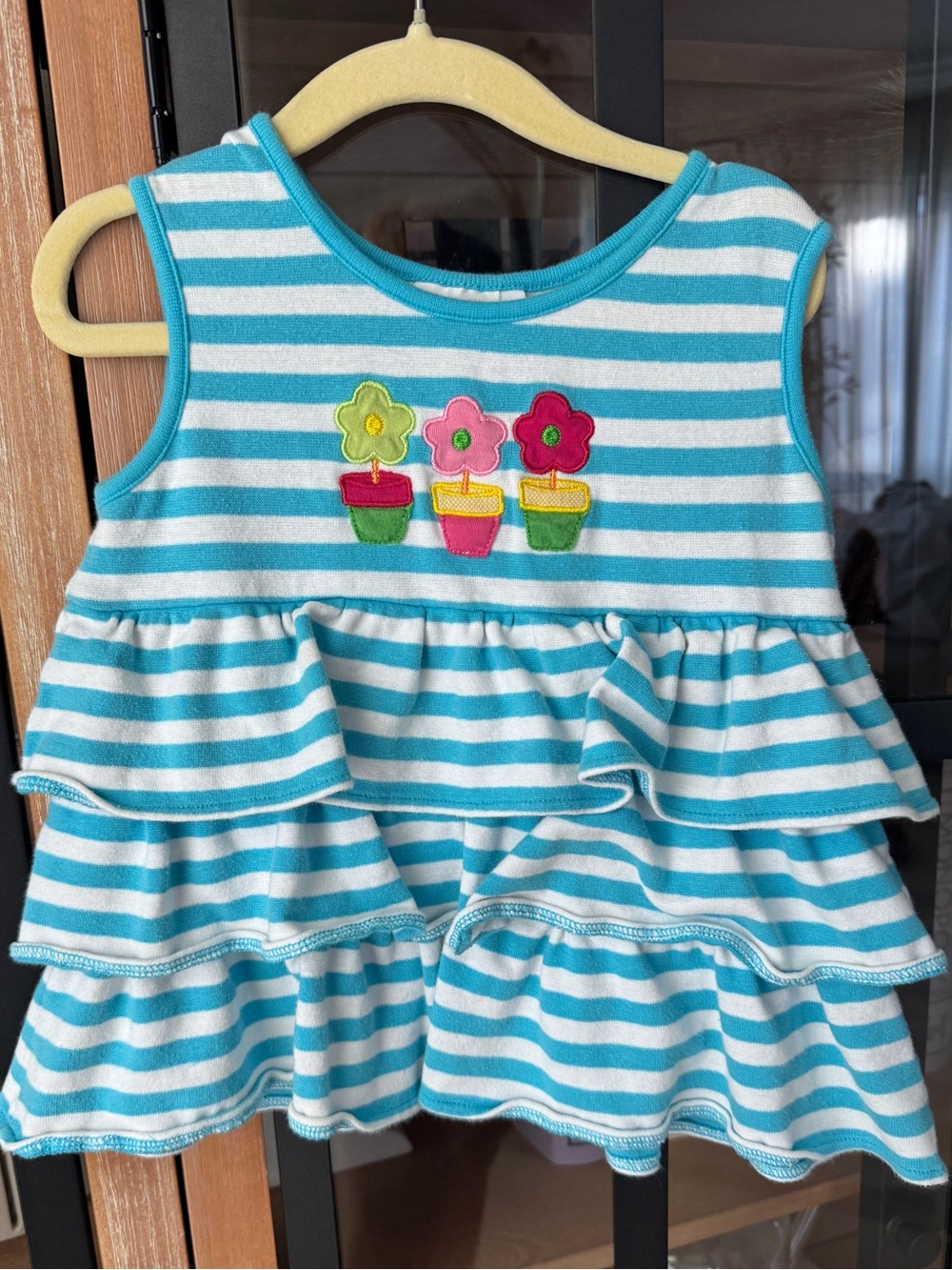 Luigi Kids flowers applique striped top ruffle tiered pots embroidered toddler